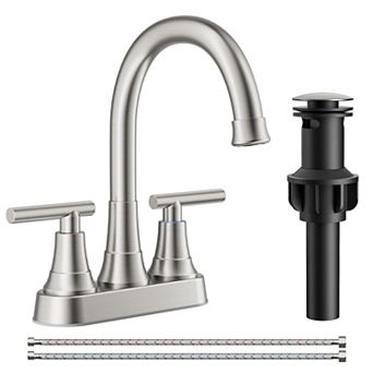 Bathroom Faucet 4 Inch Centerset 2 Handle 360 Swivel Spout Pop Up Drain