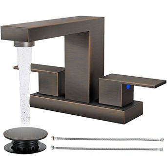 Bathroom Faucet 4 Inch Centerset 2 Handle 3 Hole with Pop Up Drain