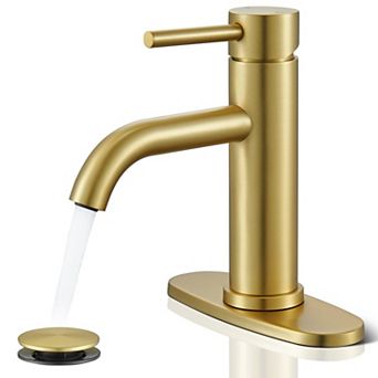 Bathroom Faucet Single Hole Pop Up Drain Flexible Hoses Handle Sink Vanity RV Modern Farmhouse