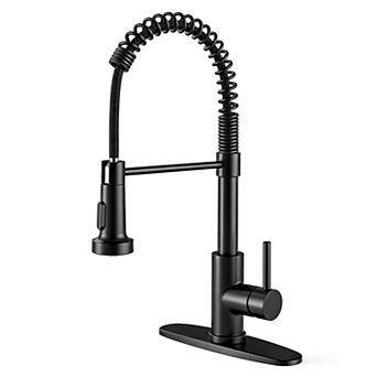 Kitchen Faucet Brushed Pull Down Sprayer Single Handle Deck Plate Stainless Steel Farmhouse RV Bar