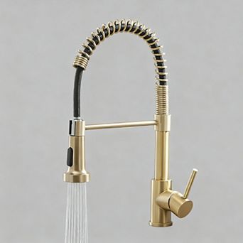 Kitchen Faucet Brushed Pull Down Sprayer Single Handle Deck Plate Stainless Steel Farmhouse RV Bar