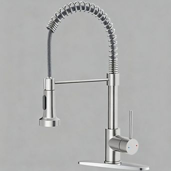 Kitchen Faucet Brushed Pull Down Sprayer Single Handle Deck Plate Stainless Steel Farmhouse RV Bar