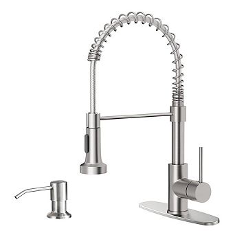 Kitchen Faucet Brushed Pull Down Sprayer Single Handle Deck Plate Stainless Steel Farmhouse RV Bar
