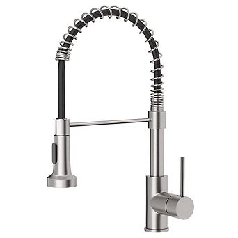 Kitchen Faucet Brushed Pull Down Sprayer Single Handle Deck Plate Stainless Steel Farmhouse RV Bar