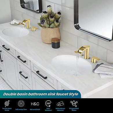 Waterfall Bathroom Faucet 8 Inch Widespread 3 Hole 2 Handle Brushed Stainless Steel Pop Up Drain
