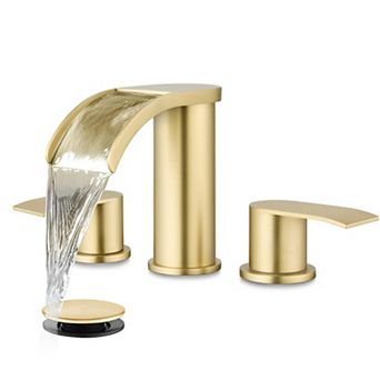 Waterfall Bathroom Faucet 8 Inch Widespread 3 Hole 2 Handle Brushed Stainless Steel Pop Up Drain