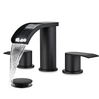 Waterfall Bathroom Faucet 8 Inch Widespread 3 Hole 2 Handle Brushed Stainless Steel Pop Up Drain