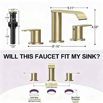 Brushed Bathroom Faucet 3 Hole Waterfall 2 Handles Pop Up Drain