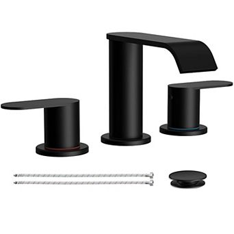 Brushed Bathroom Faucet 3 Hole Waterfall 2 Handles Pop Up Drain