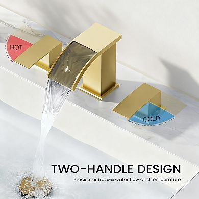 Waterfall 8 Inch Widespread Bathroom Faucet 3 Hole 2 Handle Brushed