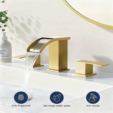 Waterfall 8 Inch Widespread Bathroom Faucet 3 Hole 2 Handle Brushed