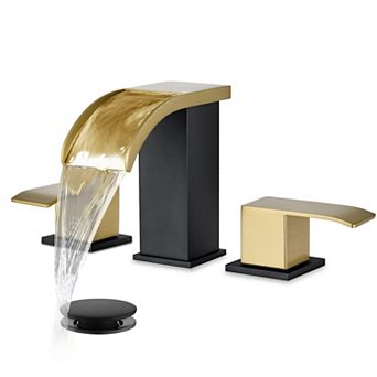 Waterfall 8 Inch Widespread Bathroom Faucet 3 Hole 2 Handle Brushed