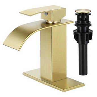Bathroom Faucet Brushed Waterfall Single Handle 1 3 Hole Mixer Tap Pop up Drain Supply Hoses