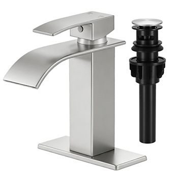 Bathroom Faucet Brushed Waterfall Single Handle 1 3 Hole Mixer Tap Pop up Drain Supply Hoses