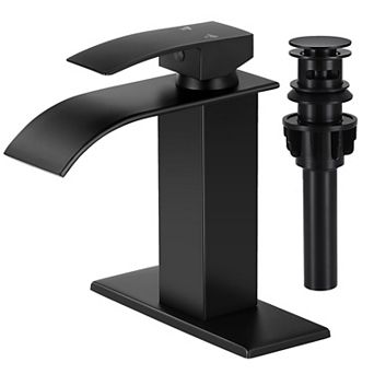 Bathroom Faucet Brushed Waterfall Single Handle 1 3 Hole Mixer Tap Pop up Drain Supply Hoses