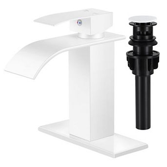 Bathroom Faucet Brushed Waterfall Single Handle 1 3 Hole Mixer Tap Pop up Drain Supply Hoses