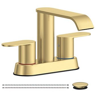 Brushed Waterfall Bathroom Faucet 4 Inch Stainless Steel Pop Up Drain