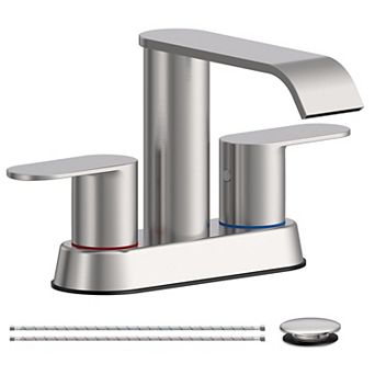 Brushed Waterfall Bathroom Faucet 4 Inch Stainless Steel Pop Up Drain