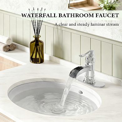 Bathroom Faucet Chrome Waterfall Single Handle 1 3 Hole Pop Up Drain