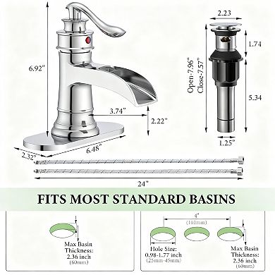 Bathroom Faucet Chrome Waterfall Single Handle 1 3 Hole Pop Up Drain