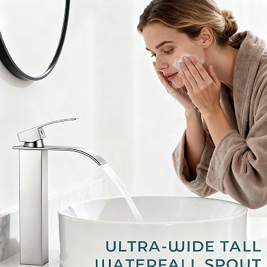 Brushed Waterfall Vessel Sink Faucet Tall Single Handle Bowl Tap
