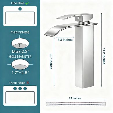 Brushed Waterfall Vessel Sink Faucet Tall Single Handle Bowl Tap