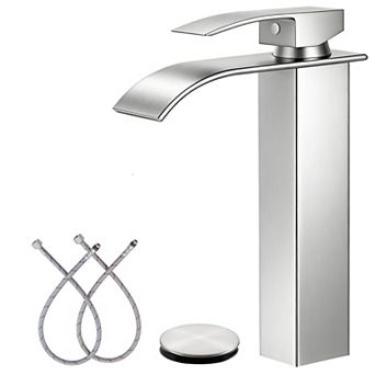Brushed Waterfall Vessel Sink Faucet Tall Single Handle Bowl Tap