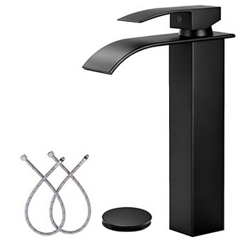 Brushed Waterfall Vessel Sink Faucet Tall Single Handle Bowl Tap