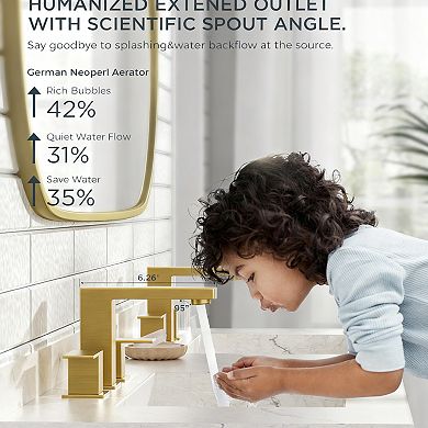Bathroom Faucet 3 Hole Square 8 Inch Widespread 2 Handle Metal Drain