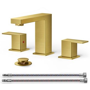Bathroom Faucet 3 Hole Square 8 Inch Widespread 2 Handle Metal Drain