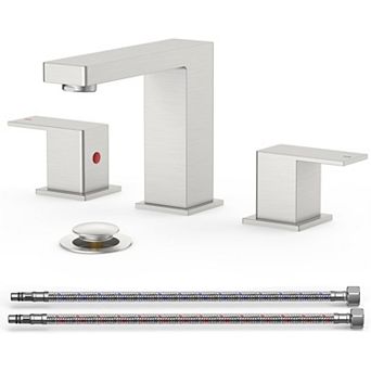 Bathroom Faucet 3 Hole Square 8 Inch Widespread 2 Handle Metal Drain