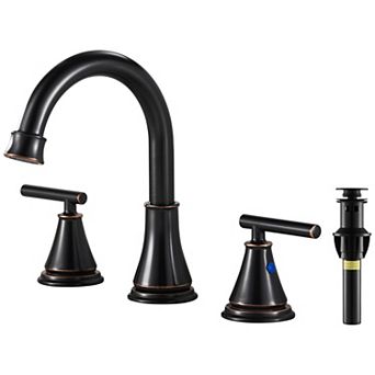 Widespread Bathroom Faucet 3 Hole Brushed Metal Pop up Drain 2 Handle 6-16 Inch RV Vanity