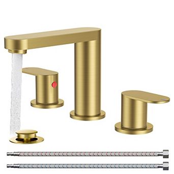 Bathroom Faucet 3 Hole 8 Inch Widespread Pop Up Drain 24 Inch Hoses Two Handles 6-12 Inch Sink