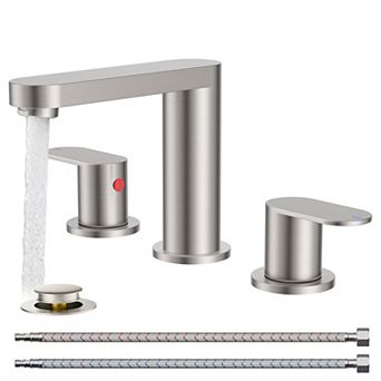 Bathroom Faucet 3 Hole 8 Inch Widespread Pop Up Drain 24 Inch Hoses Two Handles 6-12 Inch Sink