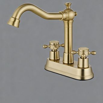 4 Inch Centerset Bathroom Faucet Vintage Cross Handle Antique Brass Swivel Spout Pop Up Drain