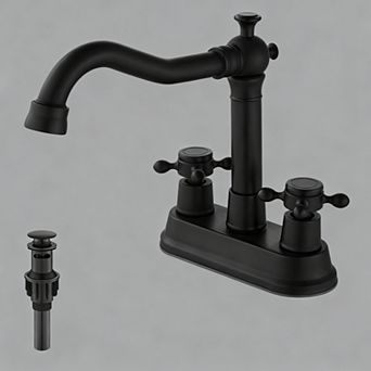 4 Inch Centerset Bathroom Faucet Vintage Cross Handle Antique Brass Swivel Spout Pop Up Drain