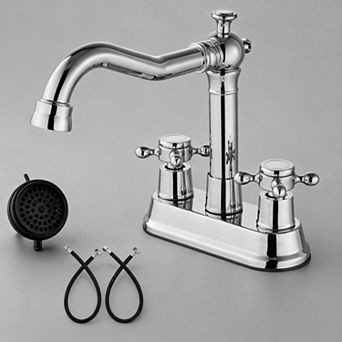 4 Inch Centerset Bathroom Faucet Vintage Cross Handle Antique Brass Swivel Spout Pop Up Drain