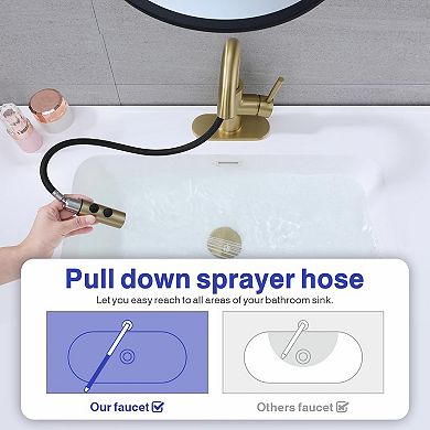 Bathroom Sink Faucet Pull Down Sprayer Brushed Single Handle Pop Up Drain 1 3 Hole