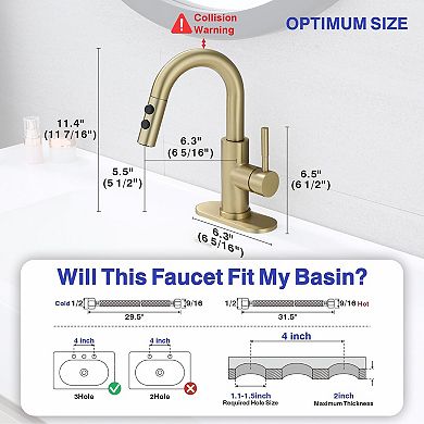 Bathroom Sink Faucet Pull Down Sprayer Brushed Single Handle Pop Up Drain 1 3 Hole