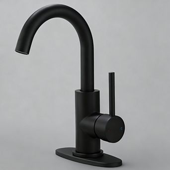 Bathroom Faucet Matte Vanity Pop up Drain Single Hole Deck Plate 360 Swivel Spout