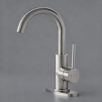 Bathroom Faucet Matte Vanity Pop up Drain Single Hole Deck Plate 360 Swivel Spout