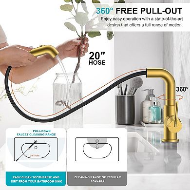 Pull Down Bathroom Faucet Sprayer Single Handle Sink Vanity Bar Gargle Function