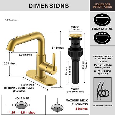 Pull Down Bathroom Faucet Sprayer Single Handle Sink Vanity Bar Gargle Function