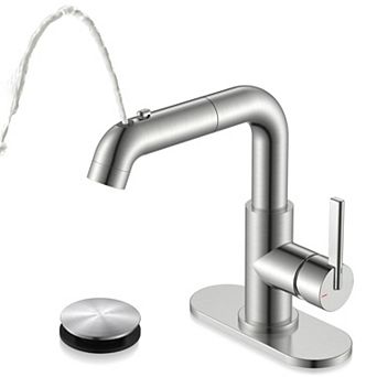 Pull Down Bathroom Faucet Sprayer Single Handle Sink Vanity Bar Gargle Function
