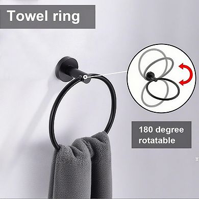 6 Pieces Brushed Bathroom Hardware Set Stainless Steel 24 Inch Wall Mounted Towel Bar Holder Rack