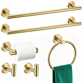 6 pc Brushed Bathroom Hardware Set Stainless Steel 24 Inch Wall Mounted Towel Bar Holder Rack
