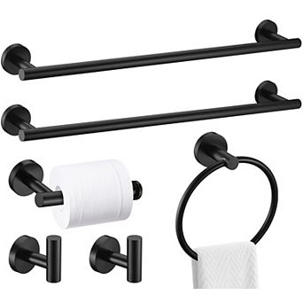 6 pc Brushed Bathroom Hardware Set Stainless Steel 24 Inch Wall Mounted Towel Bar Holder Rack