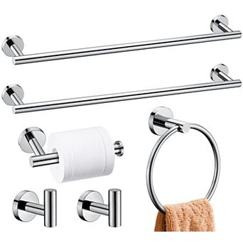 6 pc Brushed Bathroom Hardware Set Stainless Steel 24 Inch Wall Mounted Towel Bar Holder Rack
