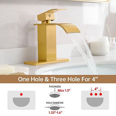 Brushed Waterfall Bathroom Faucet Single Handle 1 3 Hole Sink Deck Plate Pop Up Drain