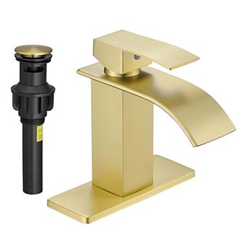 Brushed Waterfall Bathroom Faucet Single Handle 1 3 Hole Sink Deck Plate Pop Up Drain